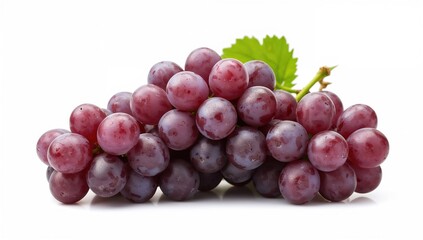 Wall Mural - Single purple grape with leaves on a white background, isolated with clipping path