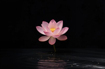 Wall Mural - Bright pink lotus blossom on a black background