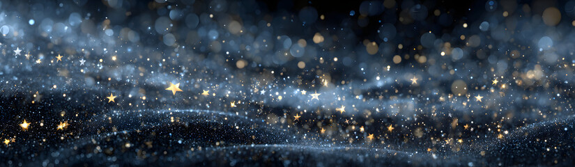 Wall Mural - Festive starry sky background with blue light bokeh. New year and Christmas concept
