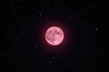 Wall Mural - radiant pink supermoon with a luminous pink aura encircled by twinkling stars against a dark night s