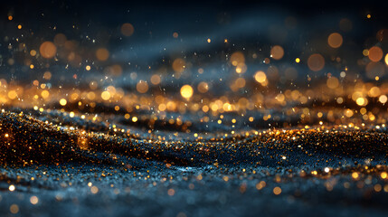 Wall Mural - Christmas Golden light shine particles bokeh on navy blue background. Holiday concept. Abstract background with Dark blue and gold particle.
