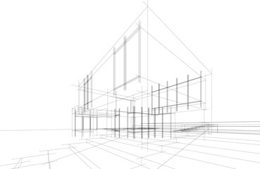 Wall Mural - architectural drawing 3d vector illustration