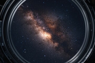 Wall Mural - View from the porthole of a spacecraft and rocket
