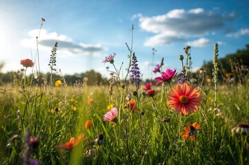 Wall Mural - Beautiful wildflowers blooming in the meadow