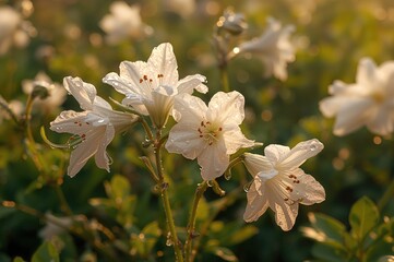 Wall Mural - Dew-covered white blooms in a lush garden setting