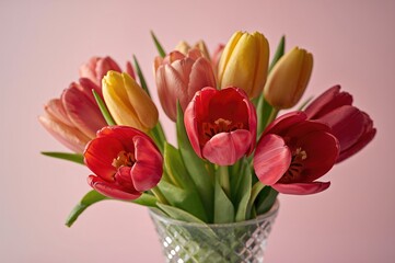 Wall Mural - Close-up of vibrant tulips arranged in a vase