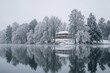Snow-covered trees on a cold winter dawn