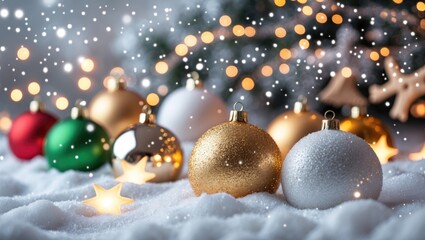 Wall Mural - christmas celebration featuring baubles and glimmering stars