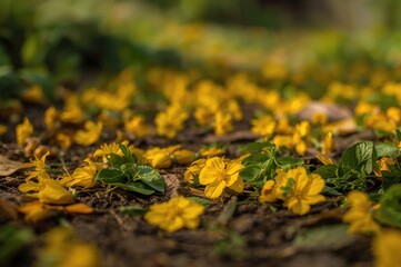 Wall Mural - Golden blossoms scattered on the ground