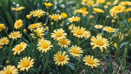 Wall Mural - Bright yellow daisies blossoming in a summer garden