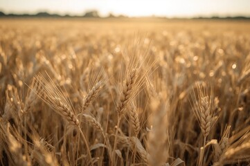 Wall Mural - golden wheat crop in peak season with a blurred background and soft focus, ideal for a nutrition con