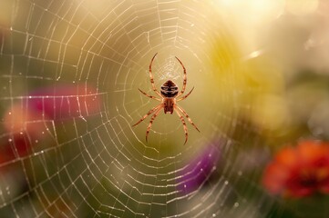 Arachnid resting on its silk threads