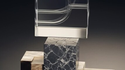 Geometric crystal and marble sculpture