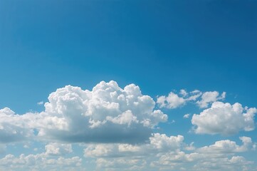 Wall Mural - Fluffy white clouds drift across a bright blue sky created with AI technology