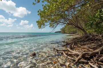 Wall Mural - The serene landscape of the ocean during low tide is stunning and delightful.