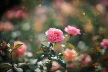 Wall Mural - vibrant rose blooms with soft-focus bokeh in a natural outdoor setting