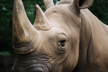 Wall Mural - close-up of a rhinoceros staring directly at the lens