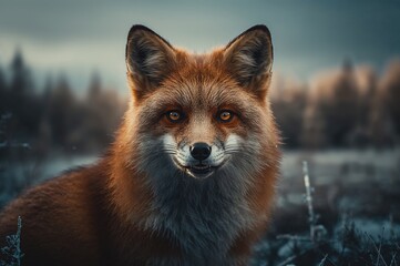 Wall Mural - autumn-coated arctic fox with straw and soft background