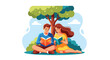 © meeblues - Flat style illustration of a couple reading books while sitting under a tree in a park, symbolizing learning, relaxation, knowledge, and peaceful outdoor leisure