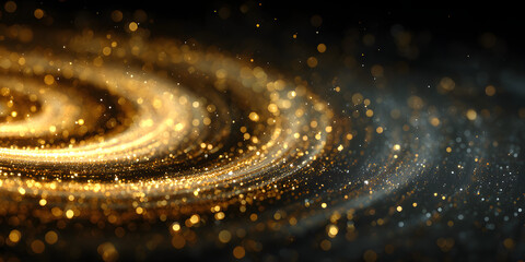 Wall Mural - Abstract luxury swirling gold background with gold particle. Christmas Golden light shine particles bokeh on dark background. Gold foil texture, realistic, Ai generated image
