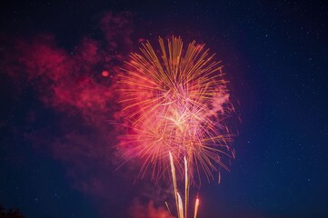 Wall Mural - Colorful smoke lights up the night sky with fireworks
