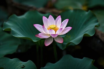 Wall Mural - Stunning Nymphaea lotus blossom accompanied by foliage in a water lily container
