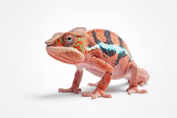 Wall Mural - adorable chameleon on a plain white backdrop
