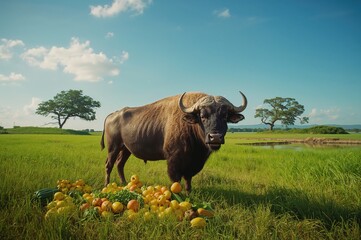 Wall Mural - bison grazing in a meadow