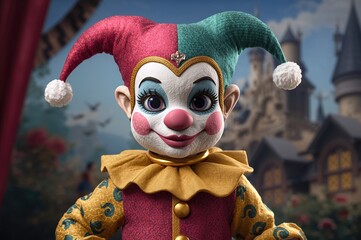 Wall Mural - illustration of a whimsical jester character, ideal for greeting cards, charming fairy tale protagon