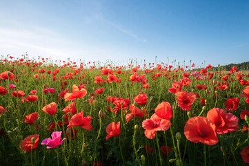 Wall Mural - Vast Spread of Crimson Blossoms Enhancing Garden Aesthetics