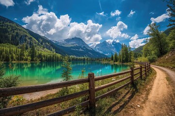 Wall Mural - Man-made lake surrounded by a timber barrier