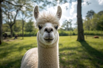Wall Mural - adorable llama enjoying a bright day at a wildlife reserve