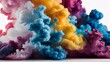 © Petro - Vibrant clouds of blue, yellow, and pink smoke swirling together, creating a dramatic and colorful abstract visual.