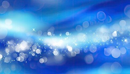 Abstract, vibrant, blurry backdrop of blue and white bokeh lights