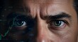 © Dzikri Design - Focused Mans Eyes Reflecting Digital Financial Trading Data