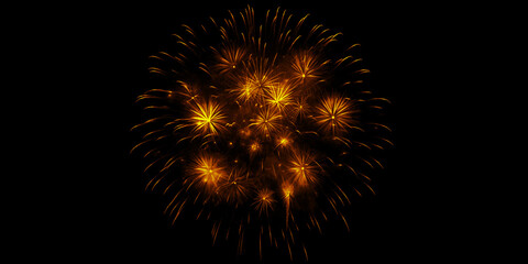 Golden fireworks exploding against a dark sky celebrating a special event with shimmering trails and bright bursts