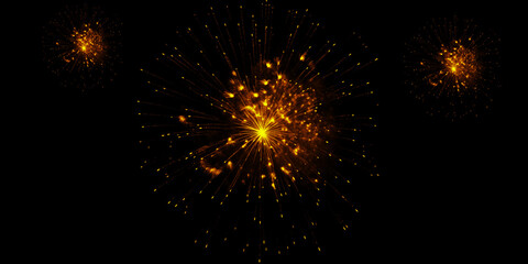 Golden fireworks exploding against a night sky celebrating a special event with glittering sparks and dark contrasted