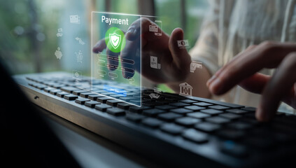 Wall Mural - Secure online payments ensure smooth e-commerce with safe transactions, digital payment systems, and financial data protection. Latch