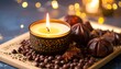 © Sholat - Scented candle, chocolates, and coffee beans on a tray