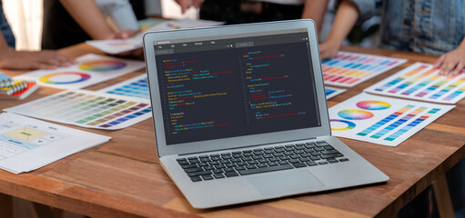 Software development programming on computer screen for brisk application and program coding