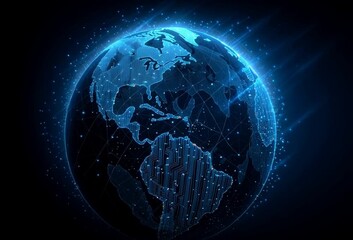 Wall Mural - earth with glowing blue circuit lines connecting various points across its surface, symbolizing global connectivity and technology in cybersecurity Generative AI