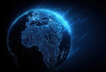 Wall Mural - earth with glowing blue circuit lines connecting various points across its surface, symbolizing global connectivity and technology in cybersecurity Generative AI