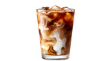 Glass of iced coffee with milk swirl, isolated on a white background