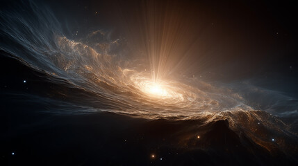 Wall Mural - Celestial Ignition: A captivating cosmic scene, featuring a bright and powerful celestial body at the core of a swirling nebula, with an aura of brilliant starlight.