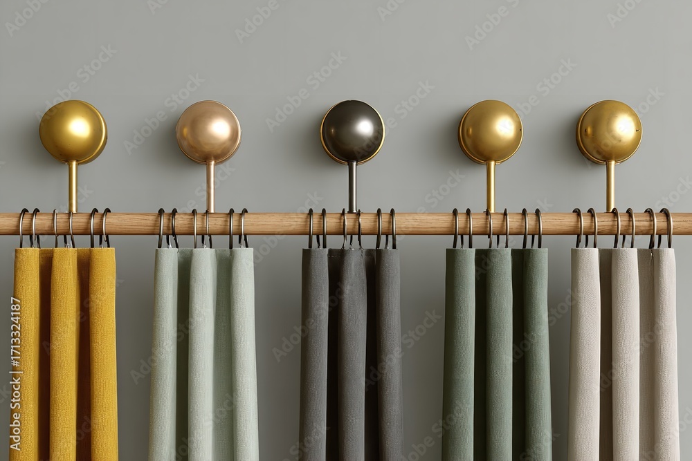 ภาพประกอบ Stock Front View of Different Curtain Rails with Brass ...