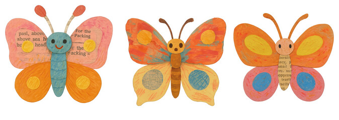 Wall Mural - PNG Colorful paper butterflies illustration, element set on transparent background