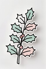 Wall Mural - a Minimal holly branch line art with pastel tones, trendy design, white background