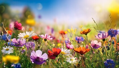 Wall Mural - Floral Background With Colorful Meadow Flowers