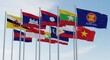 © nad - Southeast Asian Nations flags fluttering in the wind against blue sky showing unity and cooperation