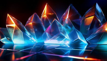 Wall Mural - Close Up Horizontal Image Of A Transparent Geometrical Glowing Abstract Shapes